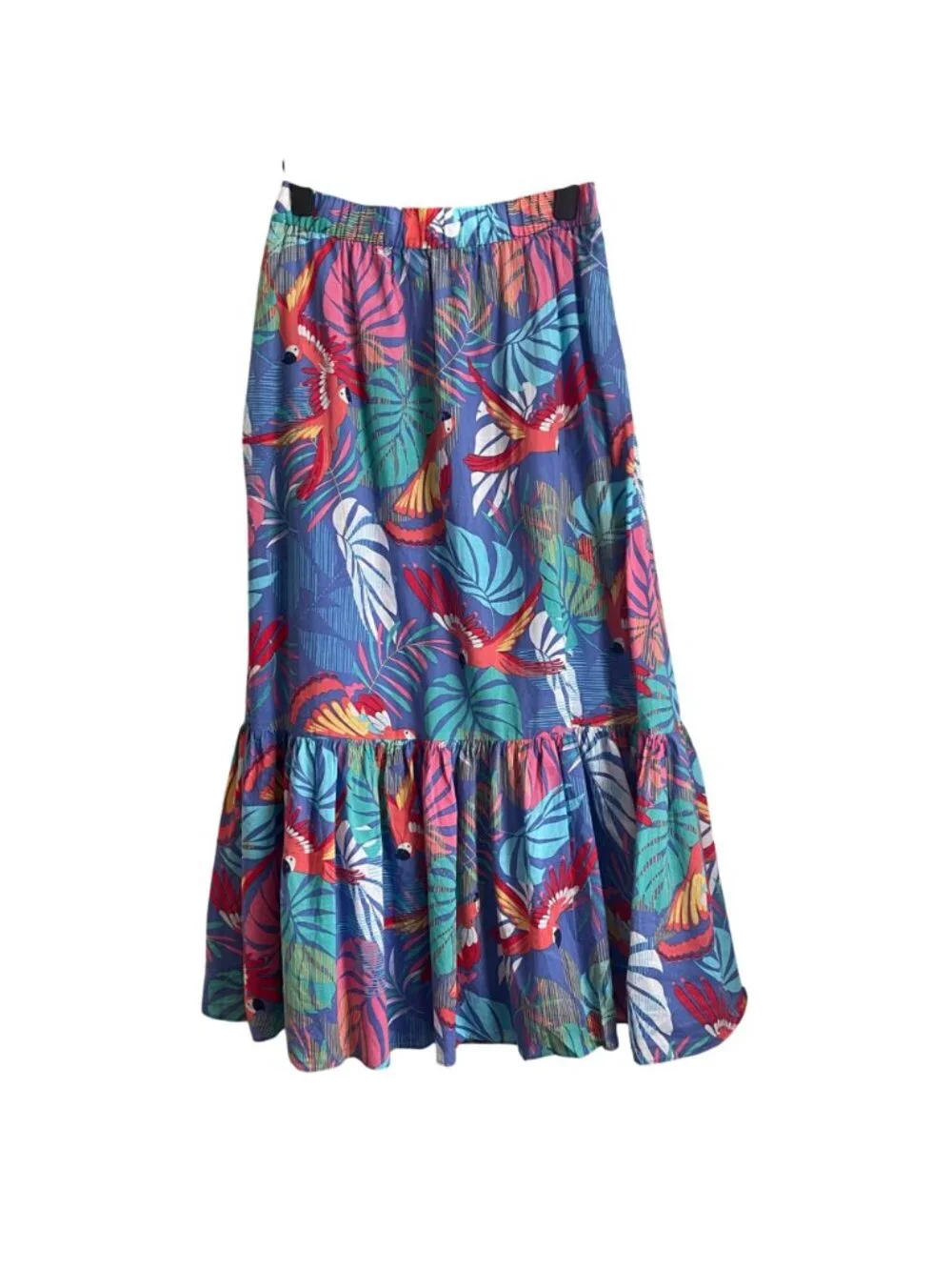 Talbots Women Tropical Parrot Midi Skirt Size S Resort Coastal Vacation Colorful - Picture 2 of 11